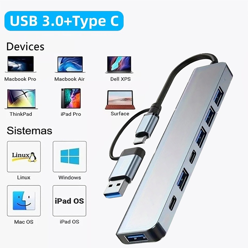 Laptop Accessories And Gadgets - 2-in-1 USB3.0-Hub mit 7 Anschlüssen, Typ-C-Extender-Splitter